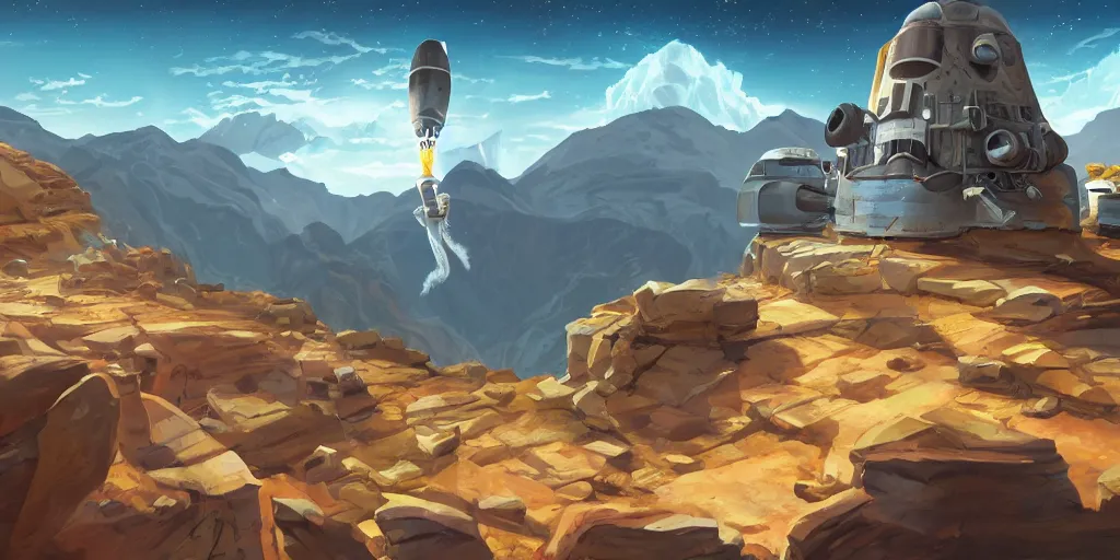 Image similar to marketing game illustration, a space craft run into the rocks canyon very fast in the style of Blizzard