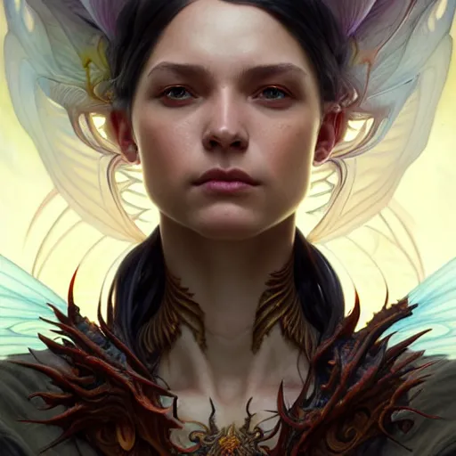 Prompt: portrait painting of a human fusion with a dragon, ultra realistic, concept art, intricate details, eerie, highly detailed, photorealistic, octane render, 8 k, unreal engine. art by artgerm and greg rutkowski and charlie bowater and magali villeneuve and alphonse mucha