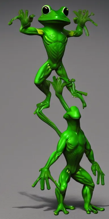 Image similar to muscular green frog man, character art, HD render 4k