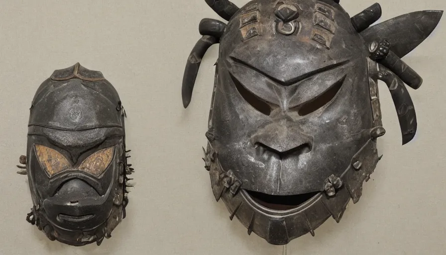 Image similar to a samurai mask and armored fish