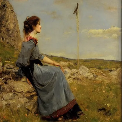 Prompt: female adventurer by alfred stevens