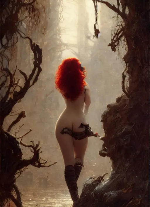 Prompt: short muscular kat dennings whith short, red hair by gaston bussiere, bayard wu, greg rutkowski, giger, maxim verehin, greg rutkowski, masterpiece, sharp focus, cinematic lightning