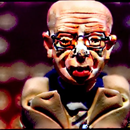 Image similar to claymation klaus schwab by jan svankmajer, hyperrealistic, very detailed, 3 5 mm film still, gothic, horror, eldritch