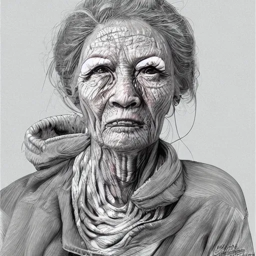 Image similar to hyper-detailed digital painting old woman i by kim jung gi