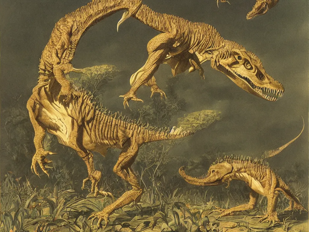 Image similar to tyrannosaurus rex biological painting by john audubon