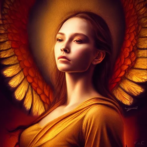 Image similar to majestic gracious regal female winged angel portrait, front face centred, atmospheric lighting, painted, intricate, volumetric lighting, beautiful, rich deep colours masterpiece, golden hour, golden ratio, sharp focus, ultra detailed, by leesha hannigan, ross tran, thierry doizon, kai carpenter, ignacio fernandez rios