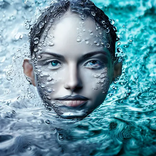 Prompt: water artwork manipulation of a human head, ray tracing, sharp focus, realistic water, long shot