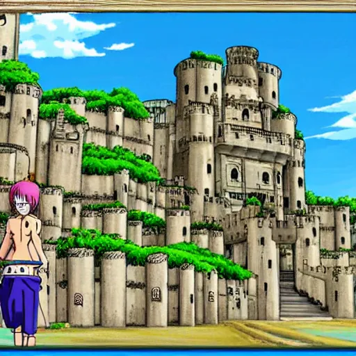 Prompt: screenshot of a giant castle from the anime one piece