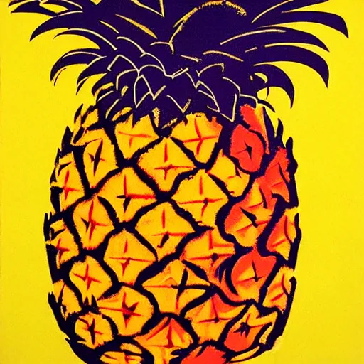 Image similar to pineapple, by andy warhol, painting