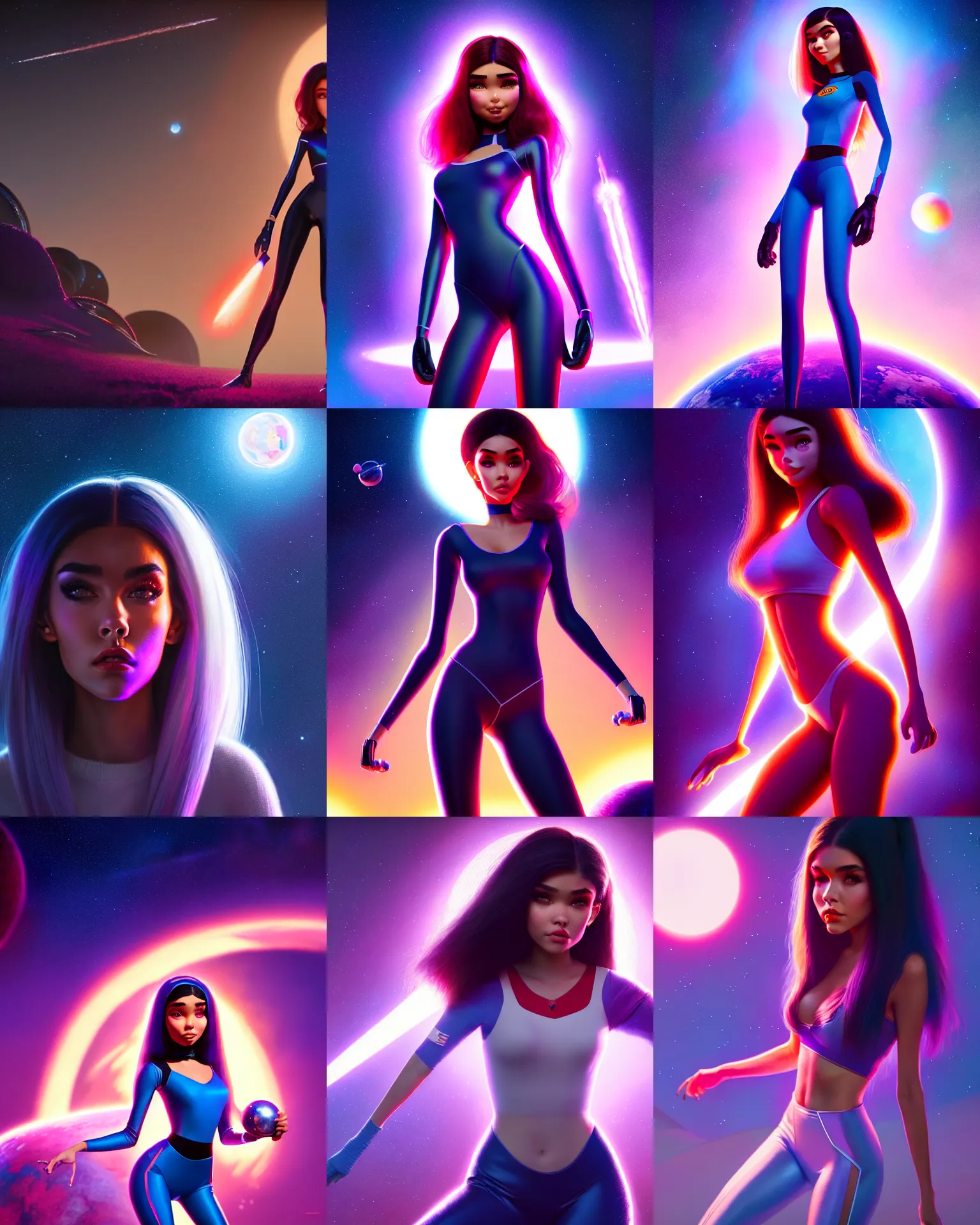 Prompt: a photo of madison beer : : college woman : : as hot space woman by pixar : : by greg rutkowski, wlop, rossdraws, unreal engine, sweaty 4 k, hdr, : :