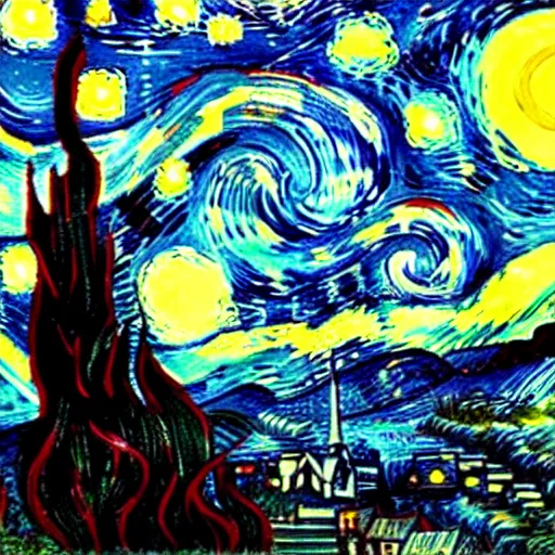 Image similar to “lovecraftian horror by vincent van gogh”