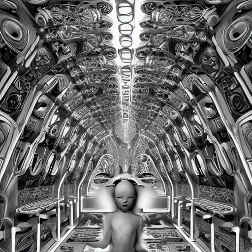 Prompt: alien breeding chambers, modern art installation, moma, extremely detailed, black and white photograph, by james jean and alphonse mucha and artgerm, 8 k