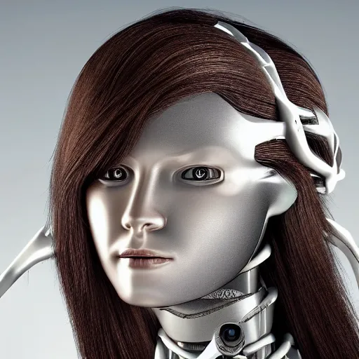 Image similar to A female cyborg head facing towards the right with flowing hair that looks like a bonsai tree