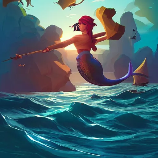 Image similar to painting mermaid treasure on sea of thieves game avatar hero smooth face median photoshop filter cutout vector, behance hd by jesper ejsing, by rhads, makoto shinkai and lois van baarle, ilya kuvshinov, rossdraws global illumination