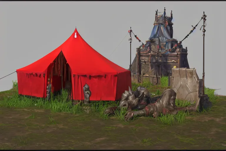 Prompt: 3d sculpt of a gothic circus tent, artstaton, League of Legends, red dead redemption2, overwatch, digital illustration