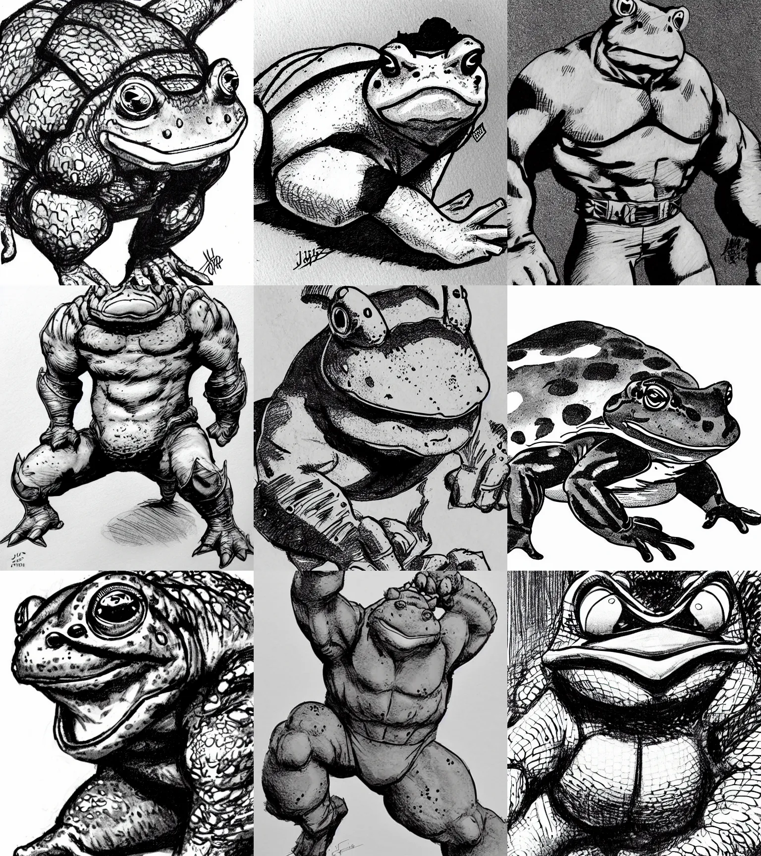 Image similar to toad animal!!! jim lee!!! close up shot!! flat grayscale ink sketch by jim lee close up in the style of jim lee, armored x - men superhero hunter hulk toad animal looks at the camera by jim lee
