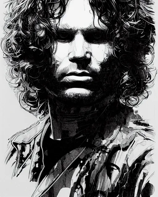 Image similar to portrait of jim morrison, concept art, sumi - e style, intricate linework, artstation, trending, highly detailed, smooth, focus, art by yoji shinkawa and glenn fabry,