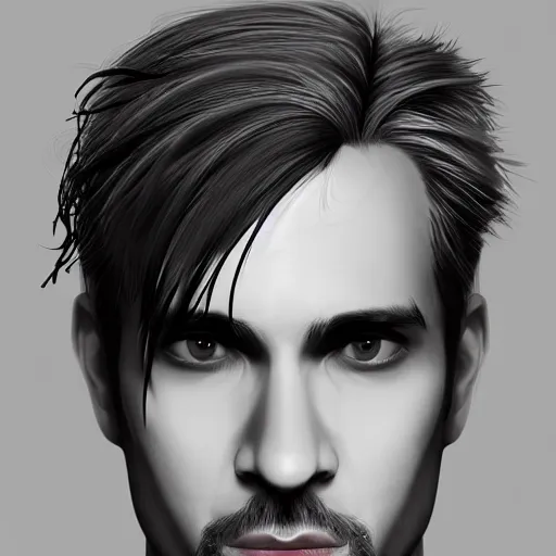 Image similar to A handsome man with Black and White hair, portrait, digital art, trending on artstation, behance