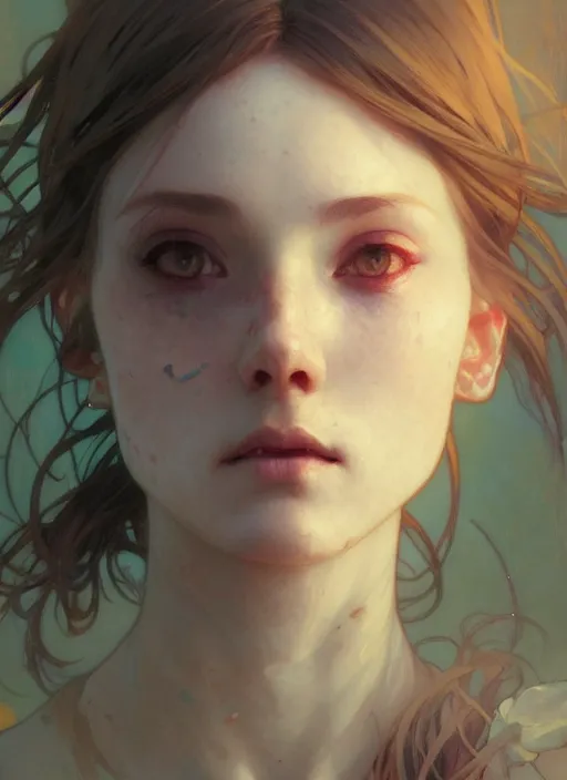 Prompt: the psychopath girl portrait art by artgerm and greg rutkowski and alphonse mucha, trending on artstation, cinematic light, pastel colors, volumetric shading, high radiosity dull skin, global illumination, radiant light, soft light, soft color dodge, subsurface scattering