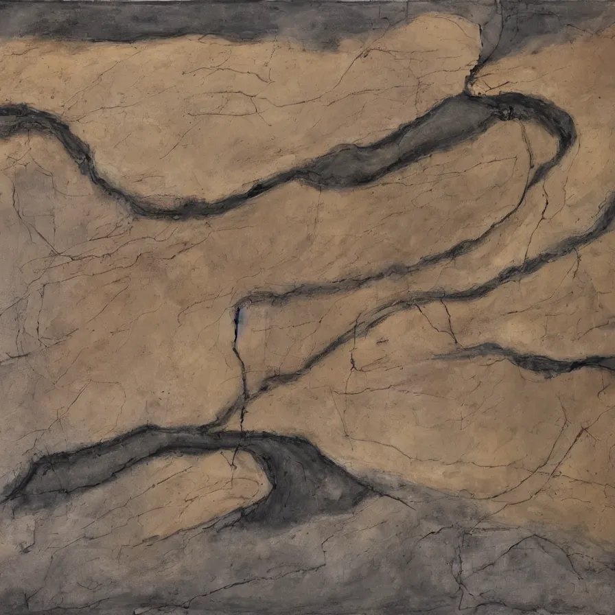 Image similar to Expressionist artwork illustrating a road that plunges into the horizon, inspired by photographers such as Aaron Siskind using earth-tone color palette.