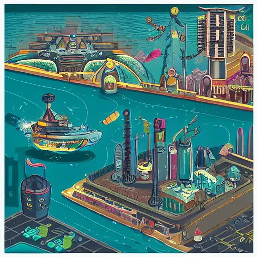 Prompt: deep sea city, urban civilization, sf, gloomy, game illustration