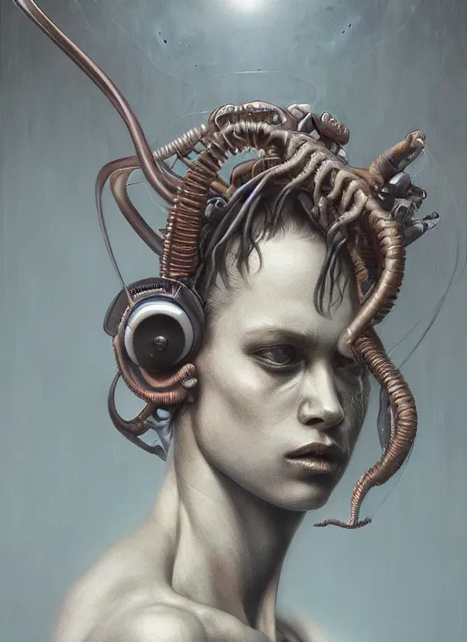 Image similar to a hyper detailed upper body portrait of ellen ripley xenomorph, by tom bagshaw, by zdzisław beksinski, trending on artstation