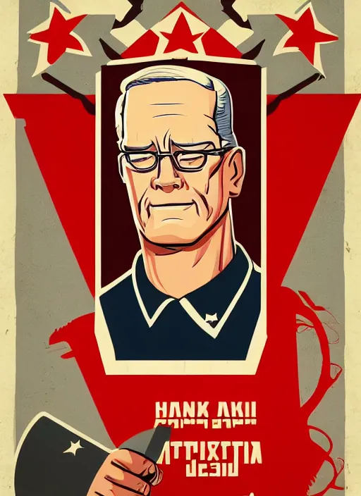 Prompt: propaganda poster hank hill as dictator of the soviet union, 8 k, trending on artstation