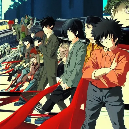 Image similar to anime visual, akira, highway during gang war