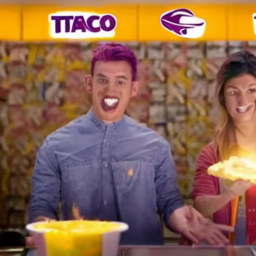 Image similar to Taco Bell commercial for the new double cheesy feces taco, loaded with double portions of cow shit, soft diffused light