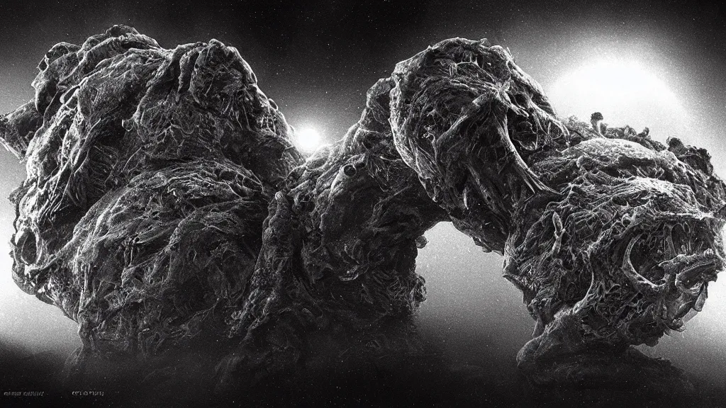 Image similar to a beautiful microscopic photo of a coronavirus and an alien lifeform seen through an electron microscope, dark, sinister, detailed, high contrast, art by Greg Rutkowski