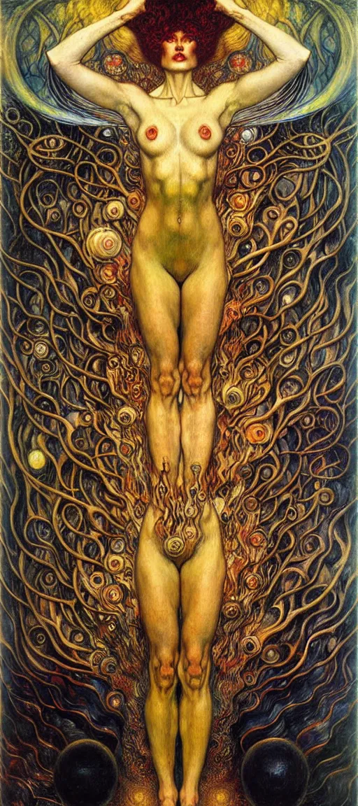 Image similar to Divine Chaos Engine by Karol Bak, Jean Delville, William Blake, Gustav Klimt, and Vincent Van Gogh, symbolist, visionary