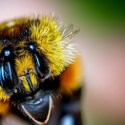 Image similar to macro photography of a bee landing on the pollen covered nose of a dog. bokeh. contest winning photography. 4 k. hyper - realistic