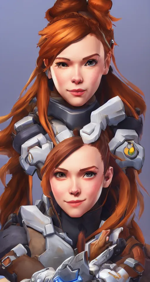 Image similar to one character, overwatch, brigitte, horizon zero dawn, aloy, digital art, high detailed, artstation