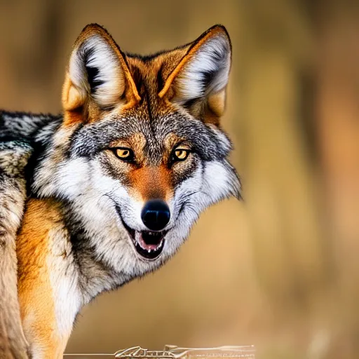 Prompt: professional photograph of a gray tawny red wolf, high quality, hd, 8 k, 4 k, magnificent, award - winning, nature, nature photography, awe - inspiring, highly detailed, amazing