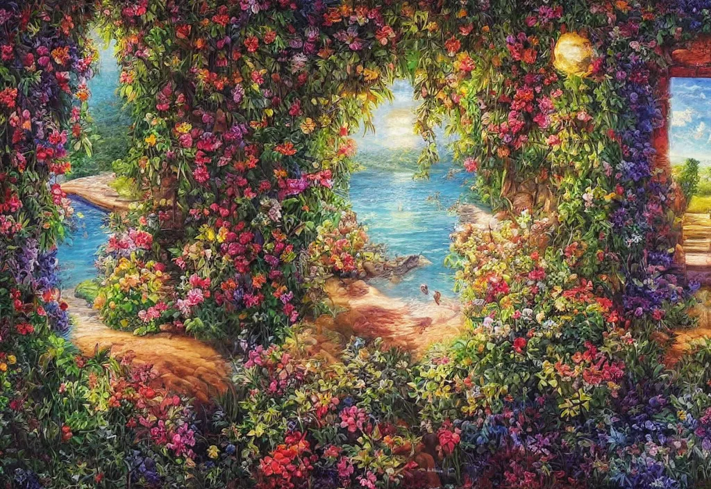 Image similar to paradise inside my head, highly detailed professional oil painting,