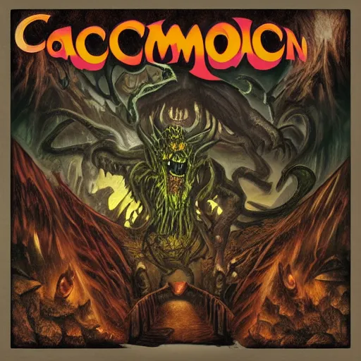 Prompt: Cacodemon oldschool metal cover art