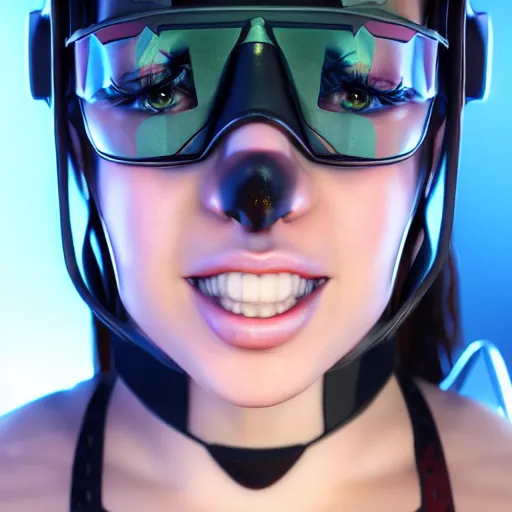 Image similar to close-up portrait of a cheeky cyberpunk girl grimacing, CG, trending on artstation, 4K