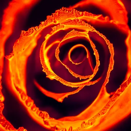 Image similar to award - winning macro of a beautiful black rose made of glowing molten magma