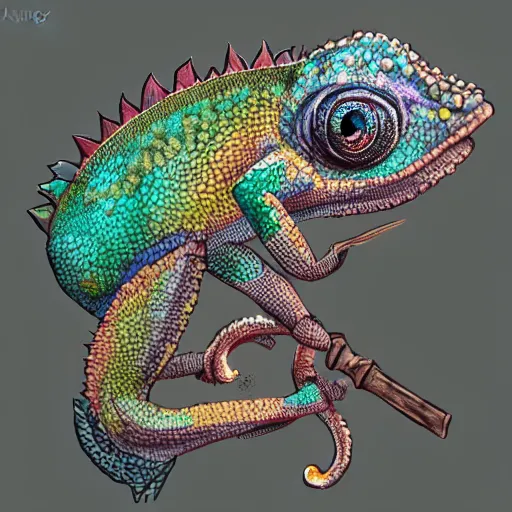 Prompt: chameleon changing colors, d & d style, trending on artstation, colorful, intricate, art by aurore folny