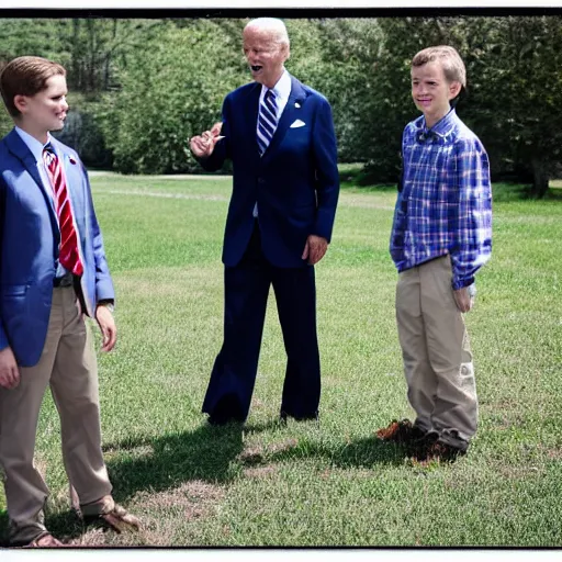 Image similar to A photo of joe biden teams up with a teenage joe biden, perfect faces, 50 mm, award winning photography