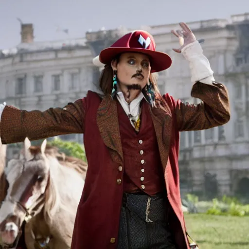 Image similar to johnny depp starring in the movie super mario brothers, movie still, action pose, 8 k