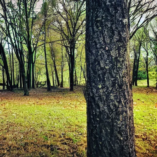 Prompt: clowns hiding behind trees trailcam 4 k hyper realistic night