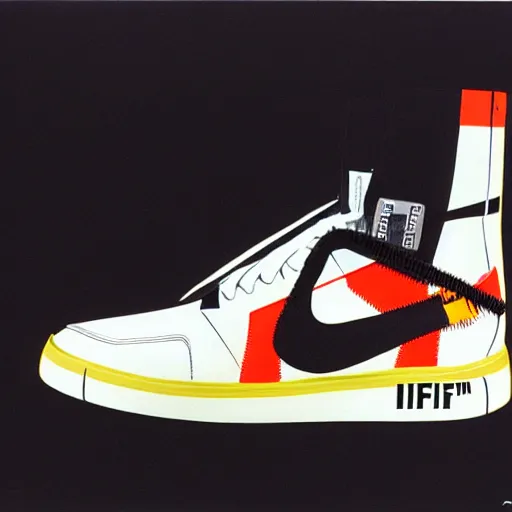 Image similar to retro futuristic Nike Off-White sneakers by syd mead