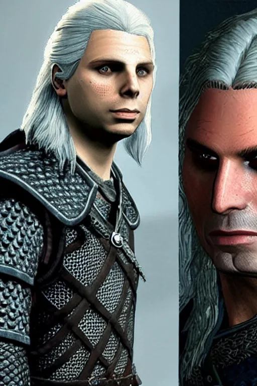 Image similar to Michael Cera as Geralt of rivia