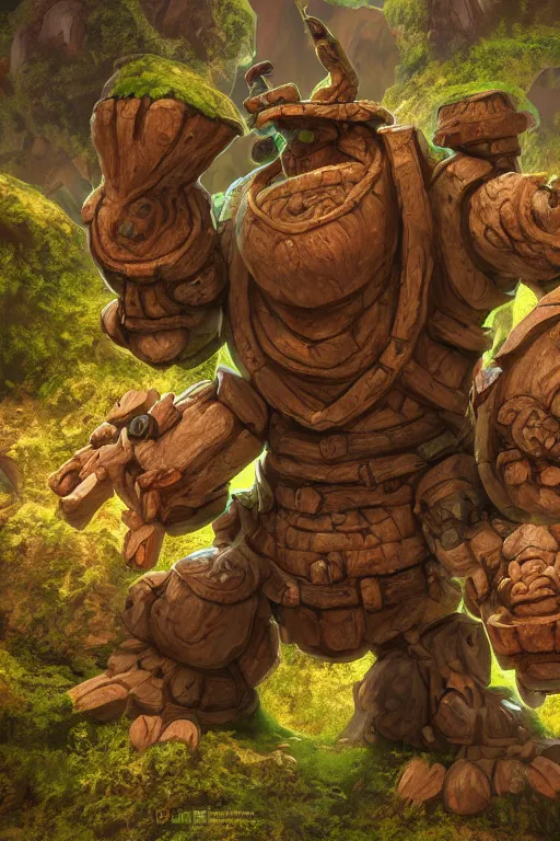 Image similar to zelda fantasy art giant golem troll wood rock greeble gemstone, global illumination ray tracing hdr fanart arstation by sung choi and eric pfeiffer and gabriel garza and casper konefal