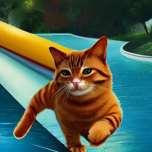 cat sliding down a water slide, by Mateusz Urbanowicz, | Stable ...