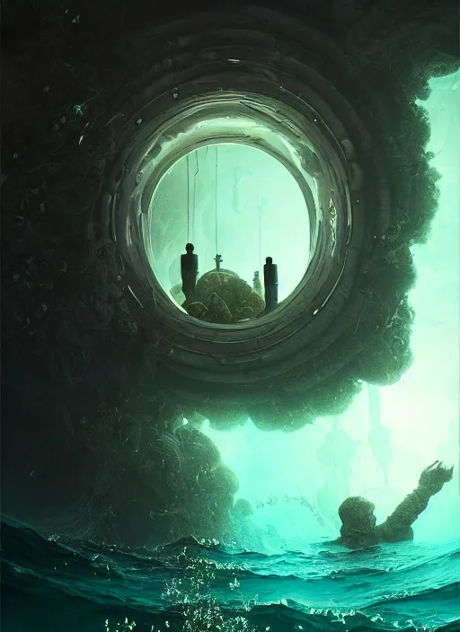 Image similar to portal to the another dimension underwater, dark, highly detailed, digital illustration, trending in artstation, modern painting, smooth, sharp focus, intricate, einar jonsson, ilya repin