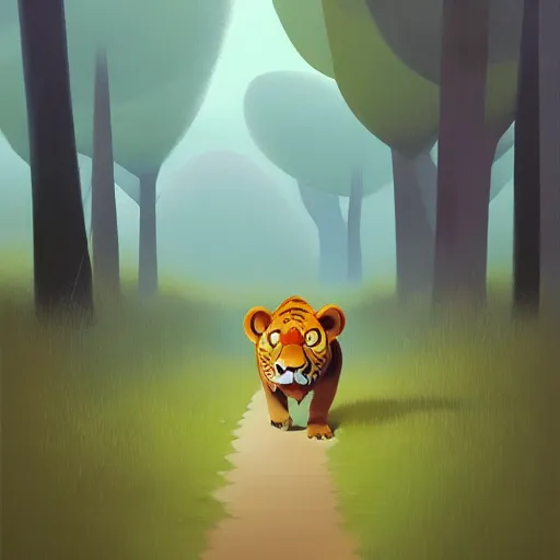 Image similar to goro fujita ilustration a lion tiger walking in the forest, painting by goro fujita, sharp focus, highly detailed, artstation