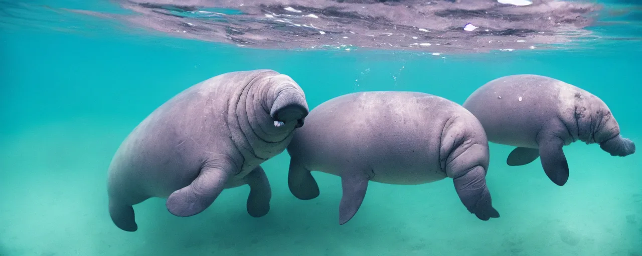 Image similar to manatees eating spaghetti underwater in the ocean, canon 5 0 mm, in the style of wes anderson, kodachrome