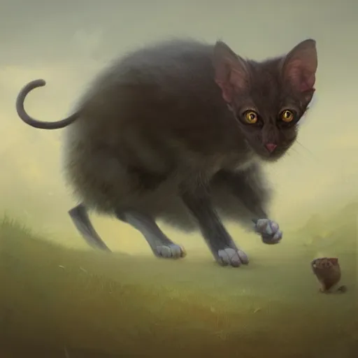 Prompt: hybrid of mouse and cat, half cat - half mouse, digital art fantasy art, art by george stubbs, jakub rozalski, anton fadeev, james gurney, anato finnstark